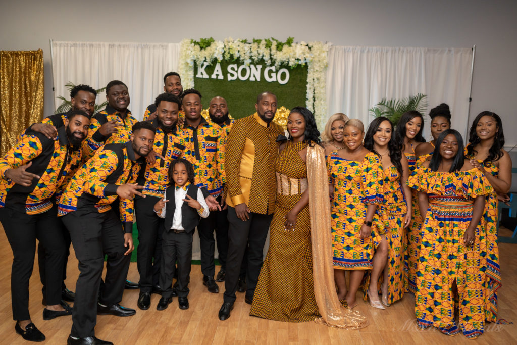 Bridal party wearing ankara aso ebi at a Congolese traditional wedding in New England