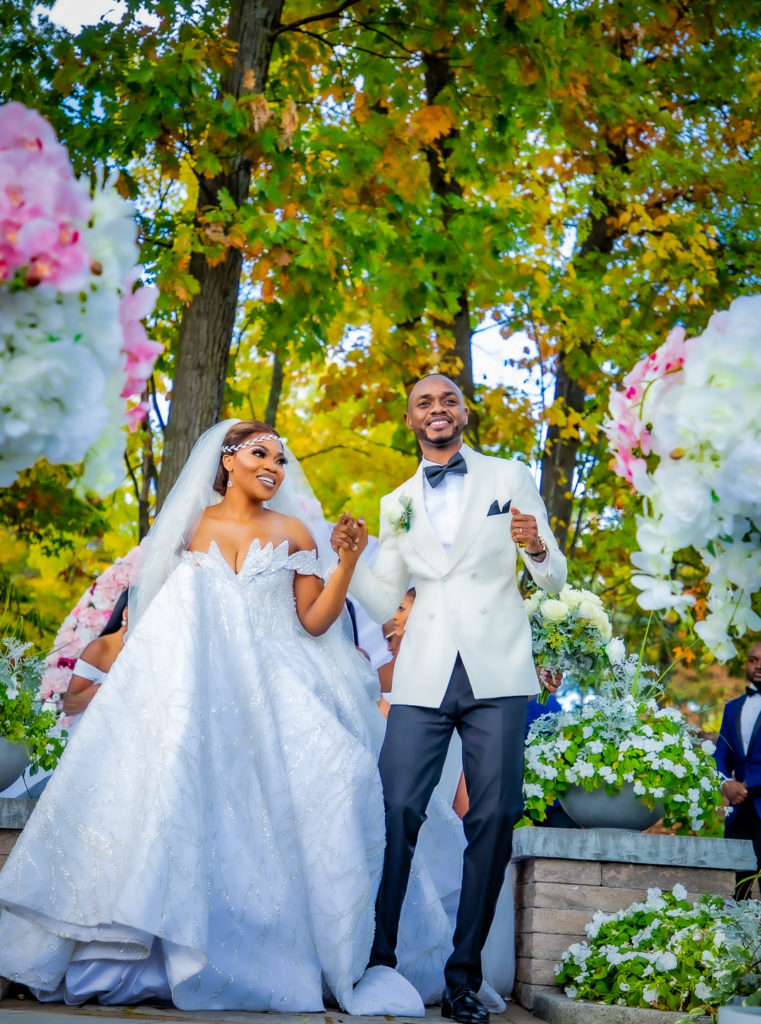 Congolese bride and groom leaving the wedding ceremony at the Radisson hotel in Nashua, NH