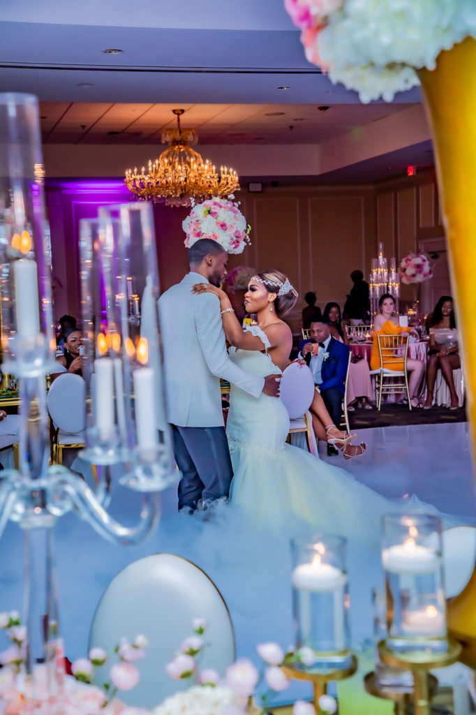 Congolese bride and groom first dance at wedding reception in the Radisson hotel in Nashua, NH