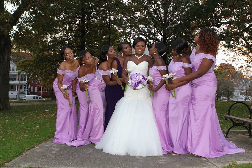 Congolese bride and bridesmaids with lavender dresses in Malden, MA